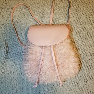 Baby pink fuzzy sherpa mini backpack